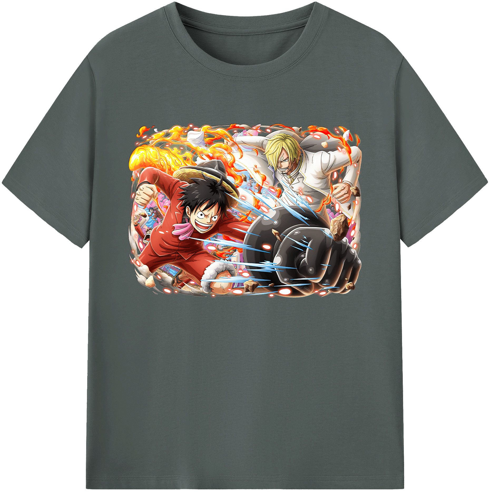 ワンピース モンキー・D・ルフィ ONE PIECE Monkey D. Luffy 綿100％ メンズ半袖Tシャツ｜肌触りやわらか＆通気性